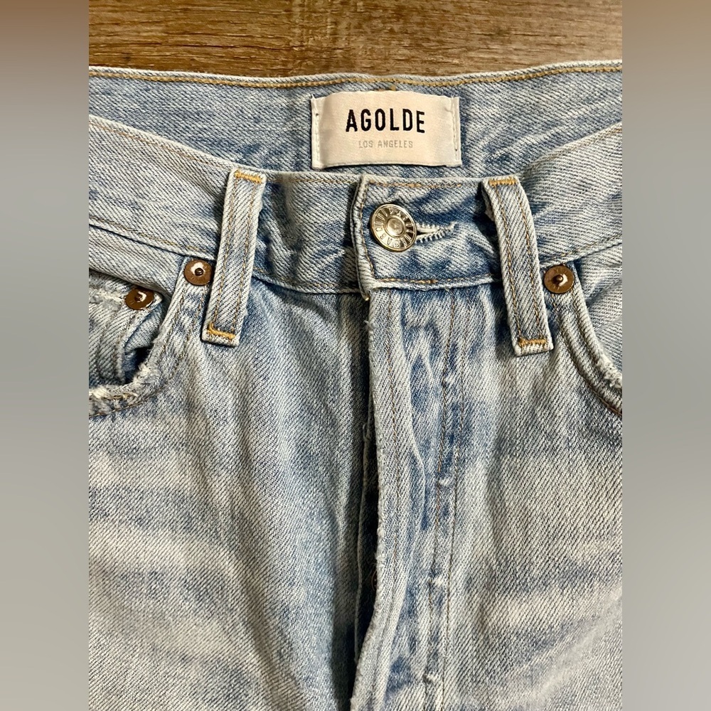 AGOLDE Jeans Women’s 25 Riley High Rise Straight Leg Crop? Denim Blue Distressed - Picture 4 of 10